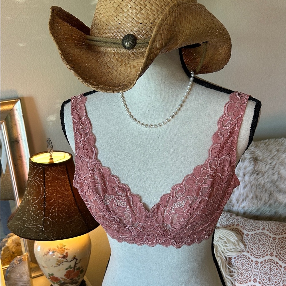 Hanro mauve rose lace underwire plunge bra 1467 36C